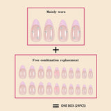 GETADME 신상품 24개입 짧은 사이즈 프렌치 워터 드롭 핑크 엣지 &amp; 진주 리본 여아용 여성용 착용 가능 가짜 손톱 세트