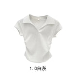 GETADME Cotton Summer Sexy Women's T Shirt Skinny Slim Basic Solid Crop Top Short Sleeve Polo TShirtCasual Top Tee for Women