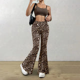 GETADME High Waist Leopard Print Flare Leggings Pants Korea Style 2025 Summer Autumn Women Fashion Sexy Bodycon Trousers Club Pants Slim