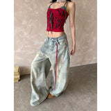 GETADME Women's Light Blue Y2k Baggy Jeans Harajuku Aesthetic Japanese 2000s Style Denim Trousers Vintage Cargo Pants Trashy Clothes