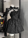 GETADME Dark Gothic Lolita Dress Women Cross Halloween Party Mini Sexy Swing A-line Punk Off Shoulder Emo Grunge Ruched Summer Vintage