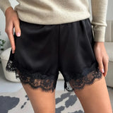 GETADME Women Heart Print Lace Satin Shorts Silk Y2k Elastic Waist Mini Shorts Coquette Aesthetic Boxer Slip Pettipants French Knickers