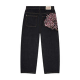 GETADME Gothic Womens Diamond Embroidery Jeans Vintage Low Rise Flared Jeans Women Retro Y2k Baggy Denim Pants High Streetwear Trousers