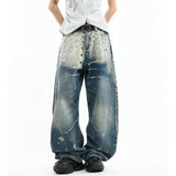 GETADME Men's Hole Design Punk Style Jeans Casual Pants Wide Legs Y2k Sweatpants High Waist Denim Trousers