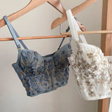 GETADME Three-dimensional embroidered bra sexy lace fish bone corset widened breasted with steel ring 2/1 half cup bralette underwear