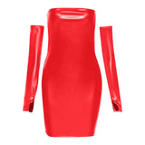 Getadme 섹시 가죽 갈라 드레스 여성 솔리드 오프 숄더 짧은 슬리밍 디자인 스커트 개별 스파이시 걸 랩 엉덩이 드레스