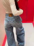 GETADME 2025 Ropa Y2K Style Letter Hot Fix Rhinestone Baggy Stacked Jeans Pants For Women Clothing Luxury Wide Leg Lady Denim Trousers