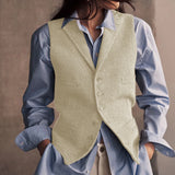 GETADME Women Vest Herringbone Pattern Elegant Turn-down Collar Vests Sleeveless Coats Single Breasted Female Casual Work Vest 2025