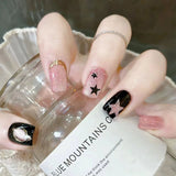 GETADME Faux ongles courts à coller, couleur nude, motif étoiles Y2K, effet œil de chat, strass, pour manucure DIY.