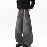 GETADME Spring And Autumn Korean Style Large Pocket Workwear Jeans Street Worn Men'S Curved Knife Pants Casual Wide Leg Pants