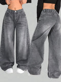 GETADME American New Fashion Oversized Pattern Printed Washed Jeans Men Y2K Gothic Rock Popular Casual Joker High Waist Wide Leg Pants