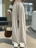GETADME Spring  Women Wide Leg Pants Casual Comfortable Elastic Waist Solid Relaxed Fit Drawstring Trousers