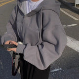 GETADME Korean Hood Shirt Women Fashion Fleece Lined Loose Hoodies Zipper Long Sleeve Crop Tops Harajuku Female Jackets Coats Sweatshirt