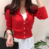 GETADME Autumn Winter Long Sleeve Fashion Women Cardigans Sweater Knitted Coat Short Casual Single Breasted Korean Slim Chic Ladies Tops