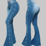 GETADME Jeans High Waist Strecth Denim Flare Pants Women Vintage Trousers Buttons Denims Streetwear 2025 Autumn Female Floor Length
