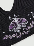 GETADME Women's Boho Halter Top Spring Summer Hippie Knit Beaded Celestial Design with Sun Moon Star Moth