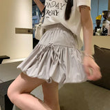 GETADME Sweet Bowknot A Line Skirts for Women 2025 Korean Style Pleated Cake Short Skirts Woman Summer Solid Color High Waist Mini Skirt
