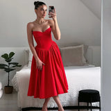 GETADME Suninheart Women Red Strapless Dress Sexy 2025 New Arrivals Midi Casual Holiday Birthday Party Dresses Female