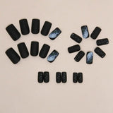 Getadme 24pcs Long Square False Nails French Mint Camellia Ink Earth Aurora Rainbow Fake Nails Full Cover Press on Nails Nail Tips