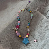 GETADME Boho Kpop Colorful Sugar Star Tassel Pendant Choker Necklace for Women Sweet Love Heart Chain Aesthetic Y2K Jewelry Accessories