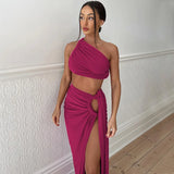 GETADME Summer Two Piece Sets Women long dress Suit 2025 Female sexy Split skirts Solid backless Clothing sets elegant Skirt set y2k ﻿