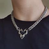 New Korean Fashion Punk Hollow Flame Love Pendant Necklace Men's Women's Simple Rock Pendant Necklace Cool Gift Jewelry