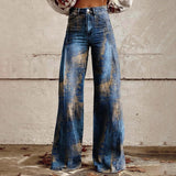 GETADME Vintage Floral Print Wide-leg pants for women High waist straight pants Spring Summer Loose Pant Street Fashion y2k clothes