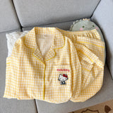 GETADME Casual Autumn New Simple Soft Women's Long Sleeve Pajamas Set Plaid Korean Style Solid 2 Suit Set Sleepwear Fashion Loungewear