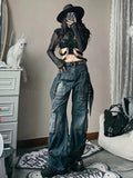 Getadme-American New Spice Girl Plus Size Retro Washing Jean Y2K Street Fashion Retro Big Pocket Design Straight Loose Wide-leg Trousers