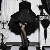 GETADME 2025 New Retro Gothic High Waist Swallowtail Skirt Women's Steampunk Vintage Lace Up Asymmetrical High Low Skirts Outfits Party