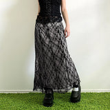 Getadme-Rockmore Lace Double Layer Long Skirts Black Baggy y2k Aesthetic Straight Midi Skirts femme Clothing 2000s Grunge Fairycore