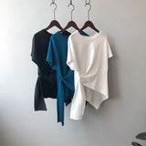 Getadme - T-shirt femme 100% coton, élégant, manches courtes, manches longues, coupe ample, uni, design coréen, haut décontracté pour femme, neuf