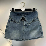 GETADME 2025 summer Korean style niche design slimming high waist cuffed denim short skirt for women anti-exposure A-line hip skirt