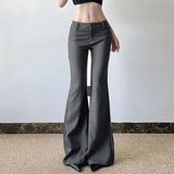 GETADME 아메리칸 로우 웨이스트 벨 바텀 Y2K 패션 스트리트웨어 슬림 와이드 레그 팬츠 봄 신상품 심플 베이직 솔리드 여성 정장 바지