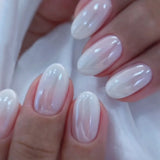 GETADME 24Pcs Short Oval Head Blush Pink Press on Nails with Simple Designs Almond Nails Wearable Acrylic Full Cover Nail Tips with Glue