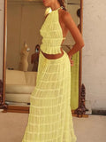 GETADME Imcute Women 2 Piece Maxi Skirt Set Y2k Lace Up Back Tank Top Flowy Ruffle Long Skirt Outfits Summer Going Out Beach Sundress