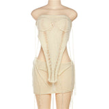 GETADME 섹시 니트 투피스 세트 시스루 백리스 크롭 탑 미니 스커트 비대칭 여름 해변 휴가 파티 매칭 의상