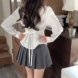 White Women's Shirt Japanese Y2k Harajuku Crop Puff Blouses Preppy Tunic Short Sleeve Top Female Chic Jk Korean Fashion