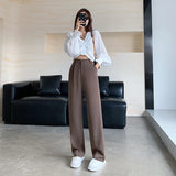 Pantalon tailleur GETADME pour femme, taille haute, longueur au sol, blanc, coupe ample, jambes larges, idéal pour l'automne et l'hiver. Pantalon droit long pour femme, parfait pour le bureau.