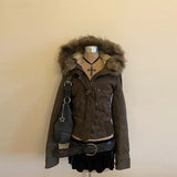 GETADME Autumn And Winter New Fashion Casual Fur Collar Jacket Female Y2K High Street Popular Padded Velvet Cotton-padded Jacket Coat
