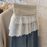 GETADME Korean Fashion Lace Irregular Skirt Curtain White Flowers Lace Mesh Halfbody Skirt Women Summer Bottoms Jeans Decorative Hemline