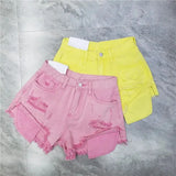 GETADME 2026 Summer New  Tassel Ripped Denim Shorts Women High Waist A-shaped y2k Shorts Pink Blue