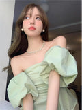 Getadme Puff Sleeve Blouses Women Off-shoulder Thin Summer Elegant Sweet Retro Fashion French Style Tender Holiday Girlish Shirts Ins BF