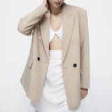 Getadme Summer New Commuting Loose Leisure Fashion Suit Lapel Loose Double Breasted Blazer