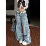 GETADME 2025 Autumn Women Y2k Baggy Vintage Blue Jeans 2000s Boyfriend Jean Pants Vintage Harajuku Letter Print Denim Trousers Clothes