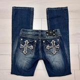 Boot Cut Jean's Bling Rhinestone Embroidered pocket Signature Cuffed Capri Jean Oversize Denim Pants High Waist Straight Leg