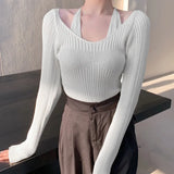 GETADME Womens Korean version Long Sleeve Sweater Off Shoulder Sexy Knitted Pullover Jumper Sweaters Knit Sweater Casual Loose Blouse