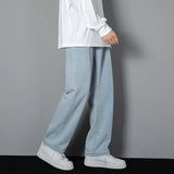 GETADME 2026 New Korean Men's Casual Long Jeans Classic Man Straight Denim Wide-leg Pants Solid Color Light Blue Grey Black