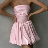 GETADME Trendix Sexy Bandeau Mini Dress Women Off Shoulder Sleeveless Pleated High Waist Dresses Ladies Party Elegant Fashion Dress 2025