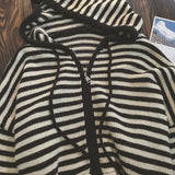 GETADME Contrast Color Stripe Hood Knit Cardigan Women Autumn and Winter New Loose Design Sense Long Sleeve Cardigan Sweater Outerwear